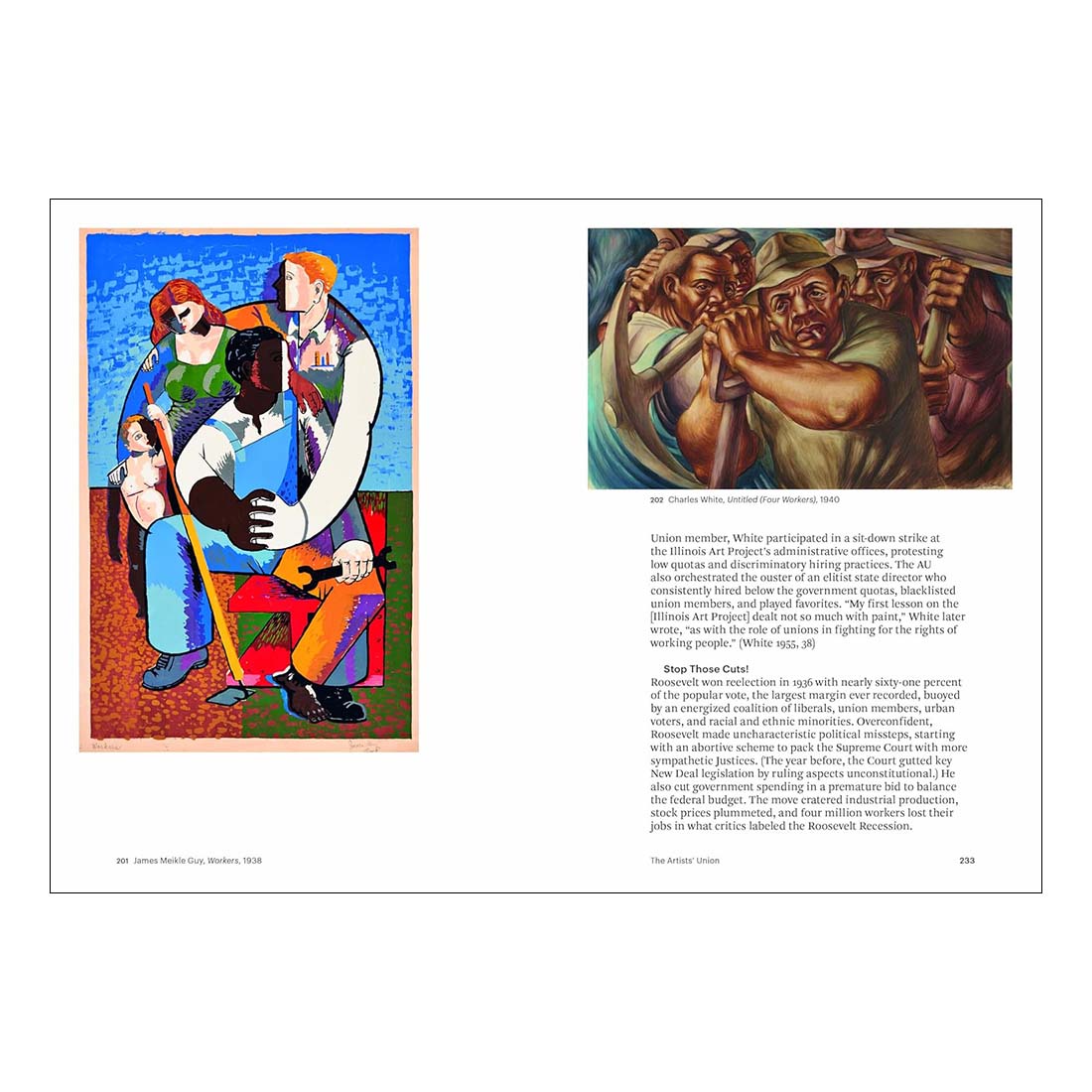 Two artworks side by side on a white background with text between them.