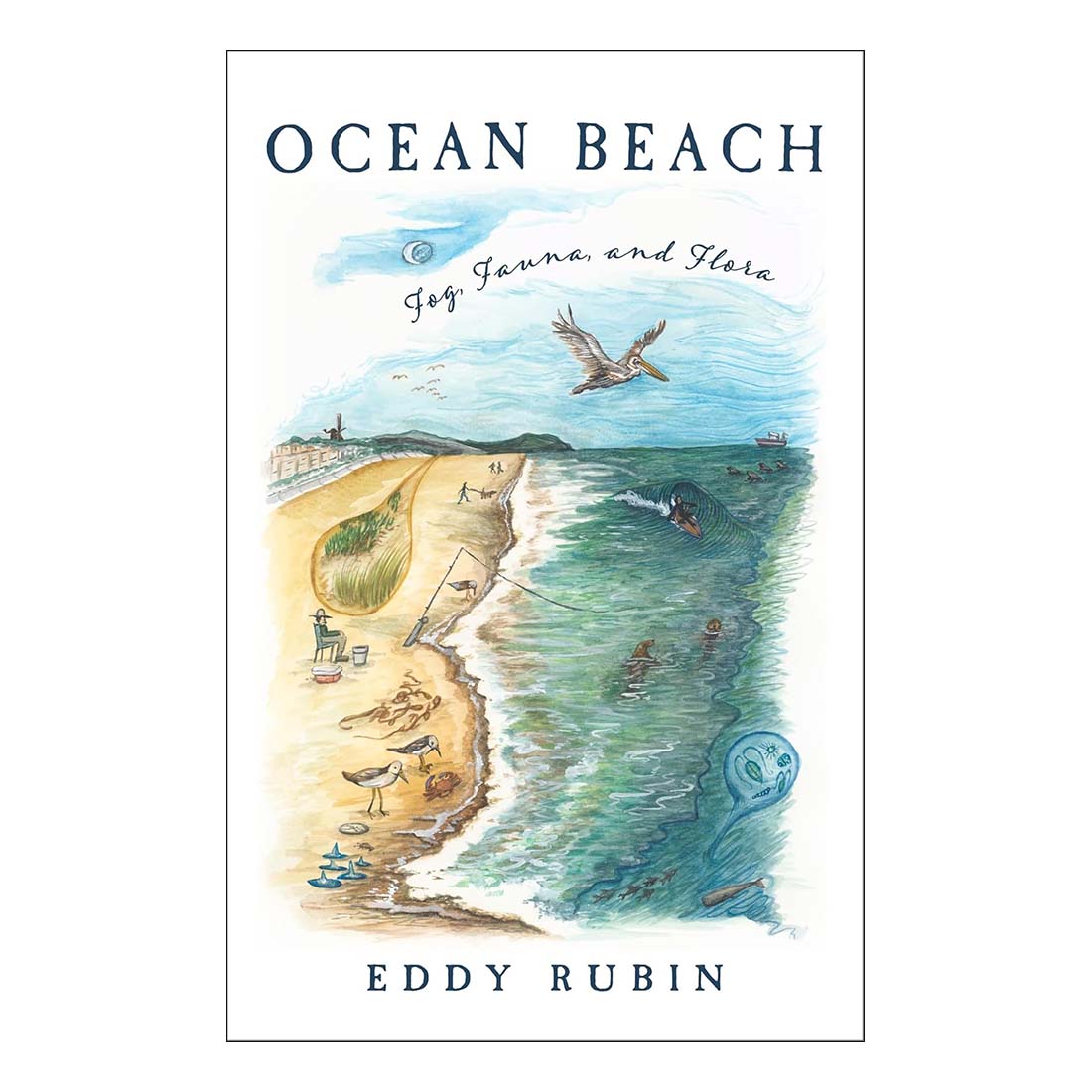Book cover of 'Ocean Beach' by Eddy Rubin with a beach scene illustration.