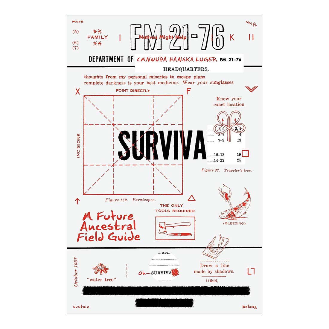 Book cover of 'Surviva' with text and graphics on a white background
