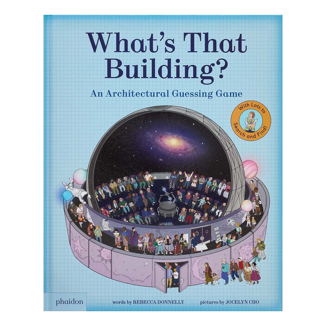 Book cover of 'What's That Building?' with an illustration of a space observatory.