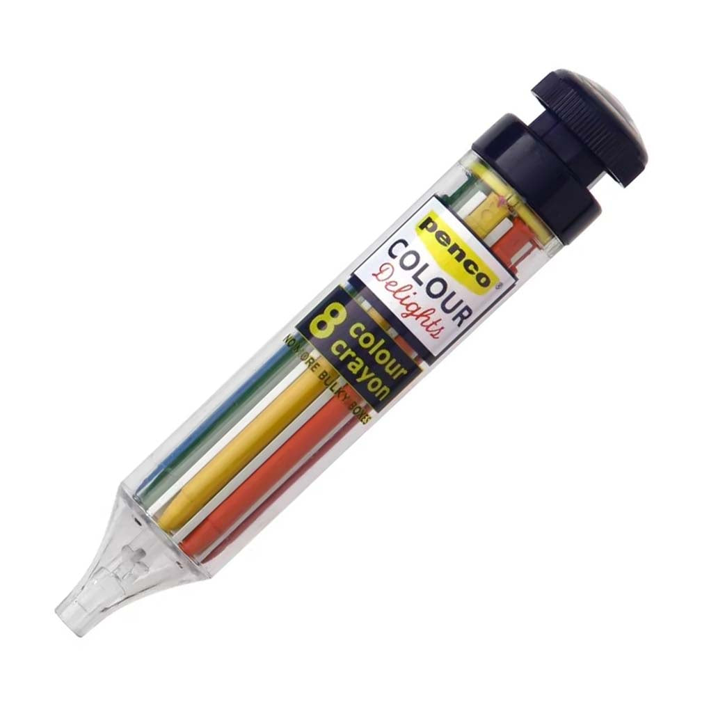 Penco Colour Delights crayon set with eight colored crayons on a white background