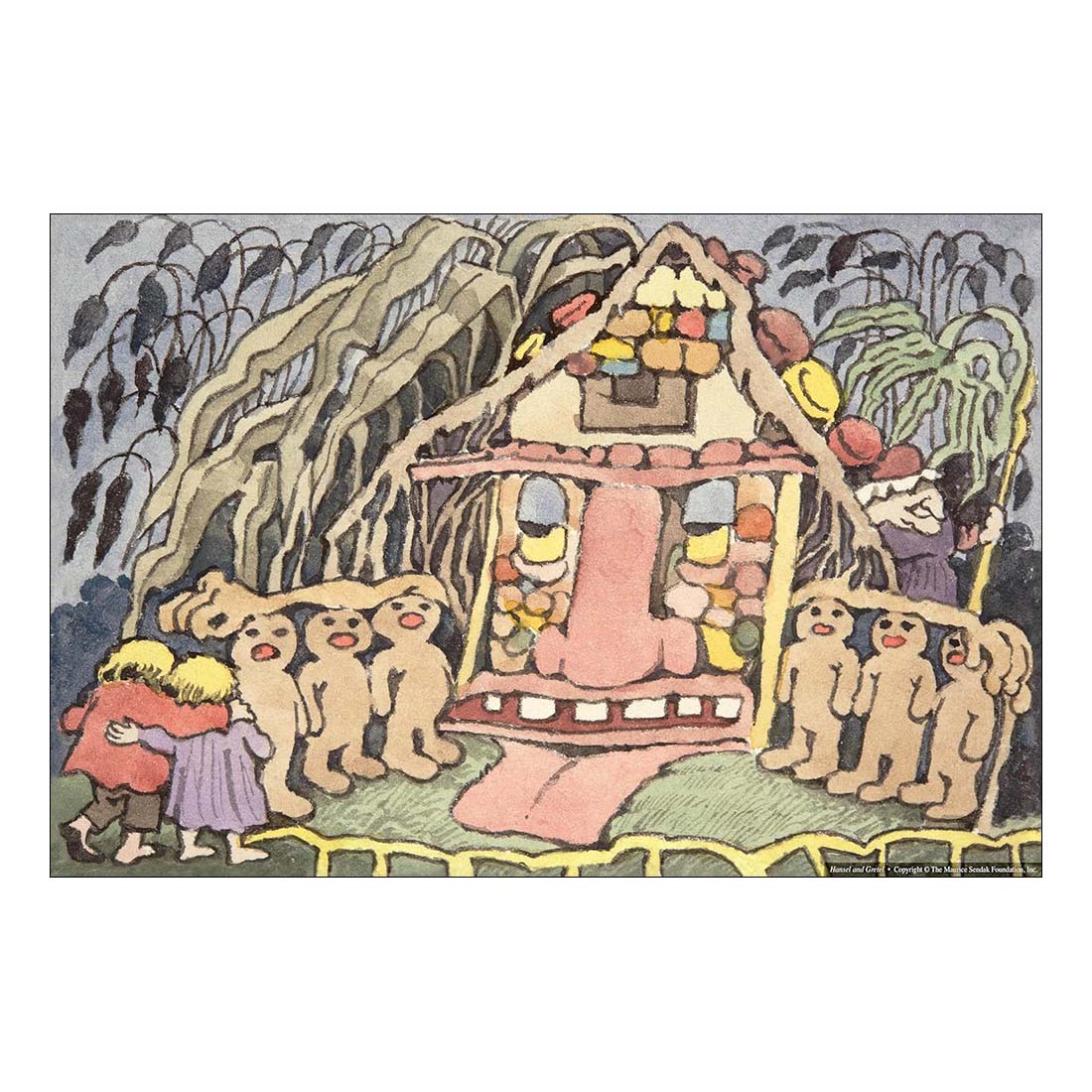 Book cover of 'Hansel and Gretel' by Stephen King and Maurice Sendak featuring two children and a bear.