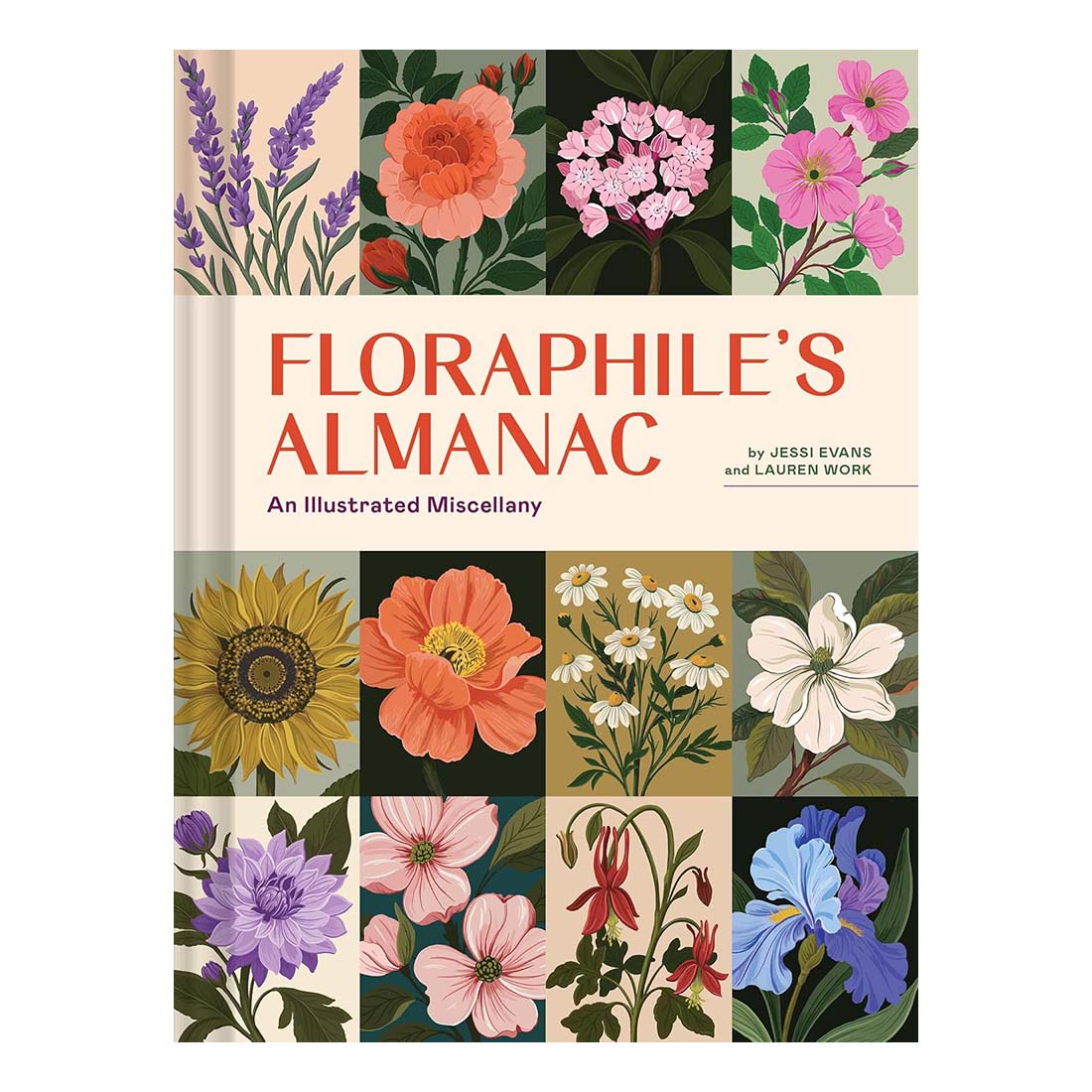 Book cover of 'Floraphile's Almanac' with floral illustrations on a beige background