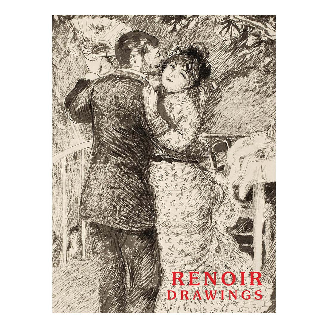 Book cover of 'Renoir Drawings' featuring an illustration of a couple embracing.