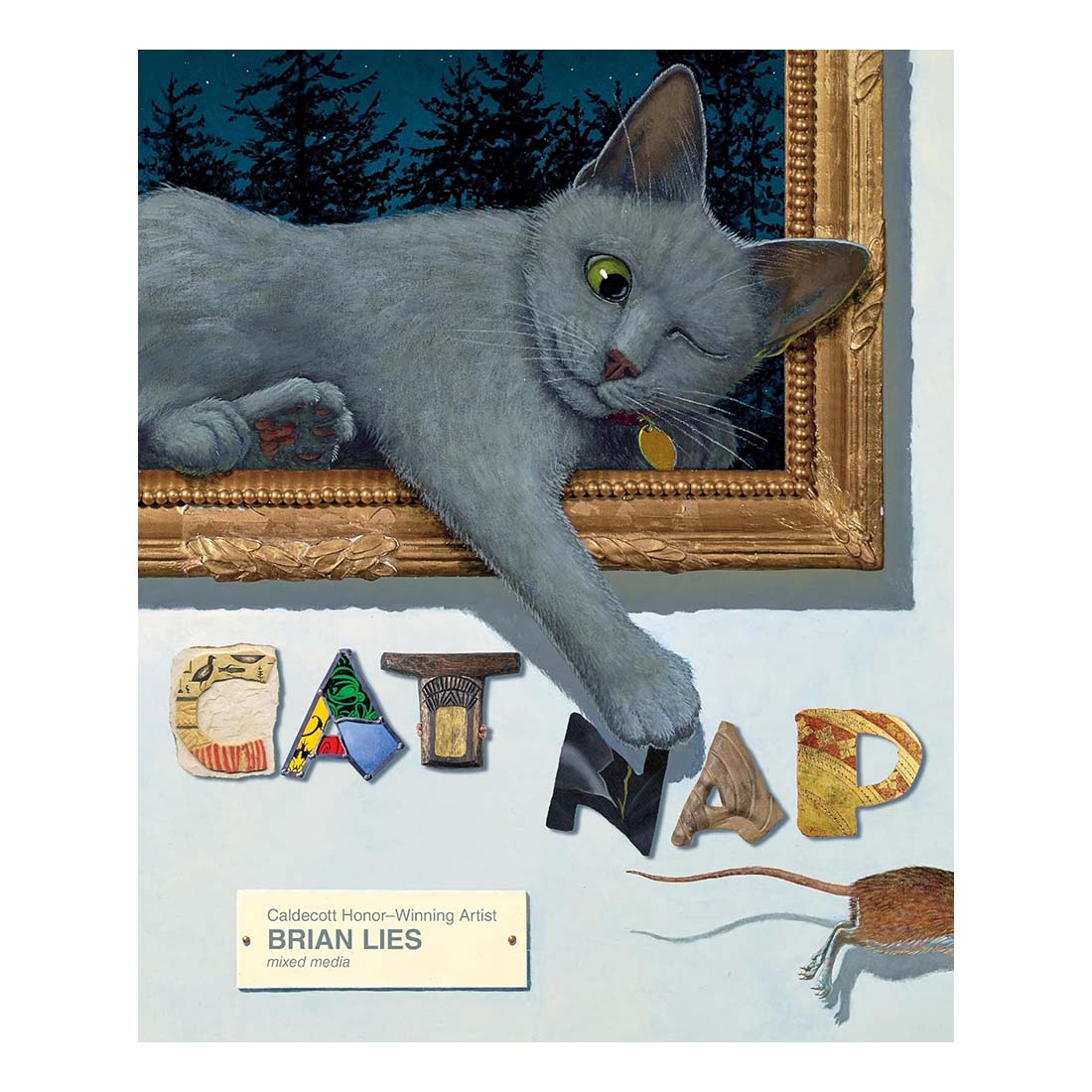 Illustrated book cover with a cat and decorative letters spelling 'CATAP', featuring artist Brian Lies.