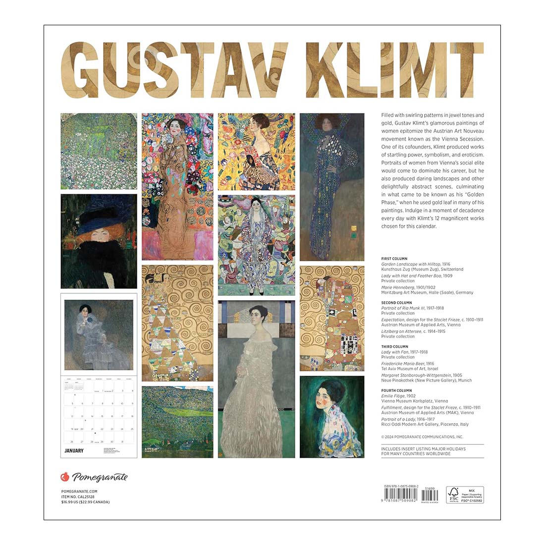 Gustav Klimt 2025 Wall Calendar