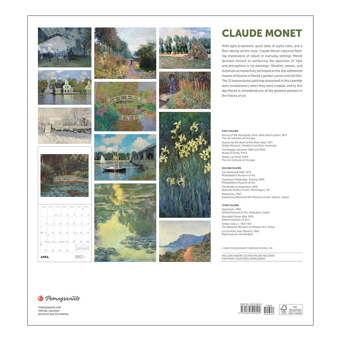 Claude Monet 2025 Wall Calendar