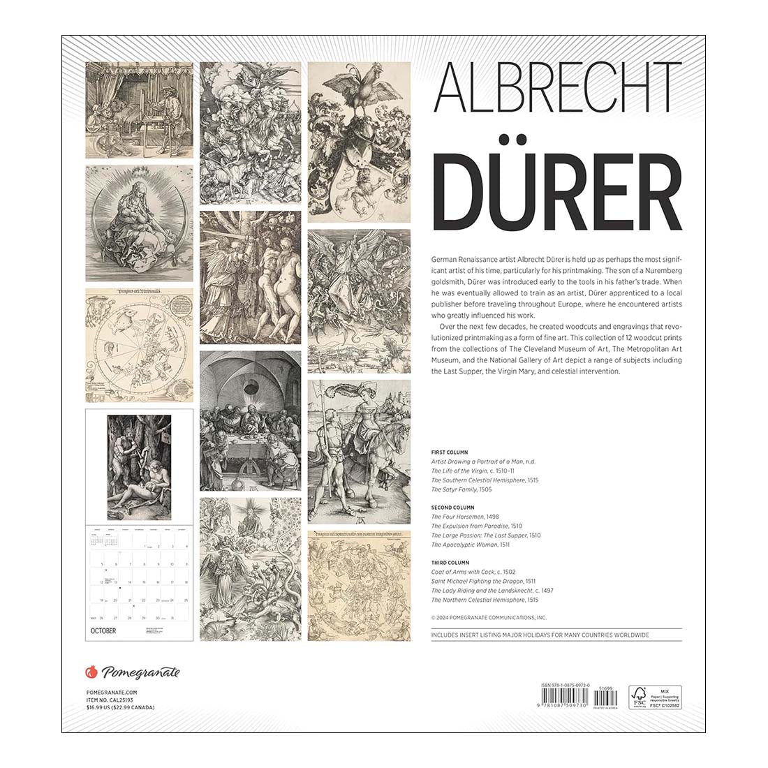 Albrecht Durer 2025 Wall Calendar