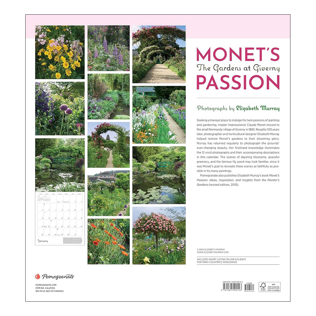 Monet&#39;s Passion: The Gardens at Giverny Wall Calendar