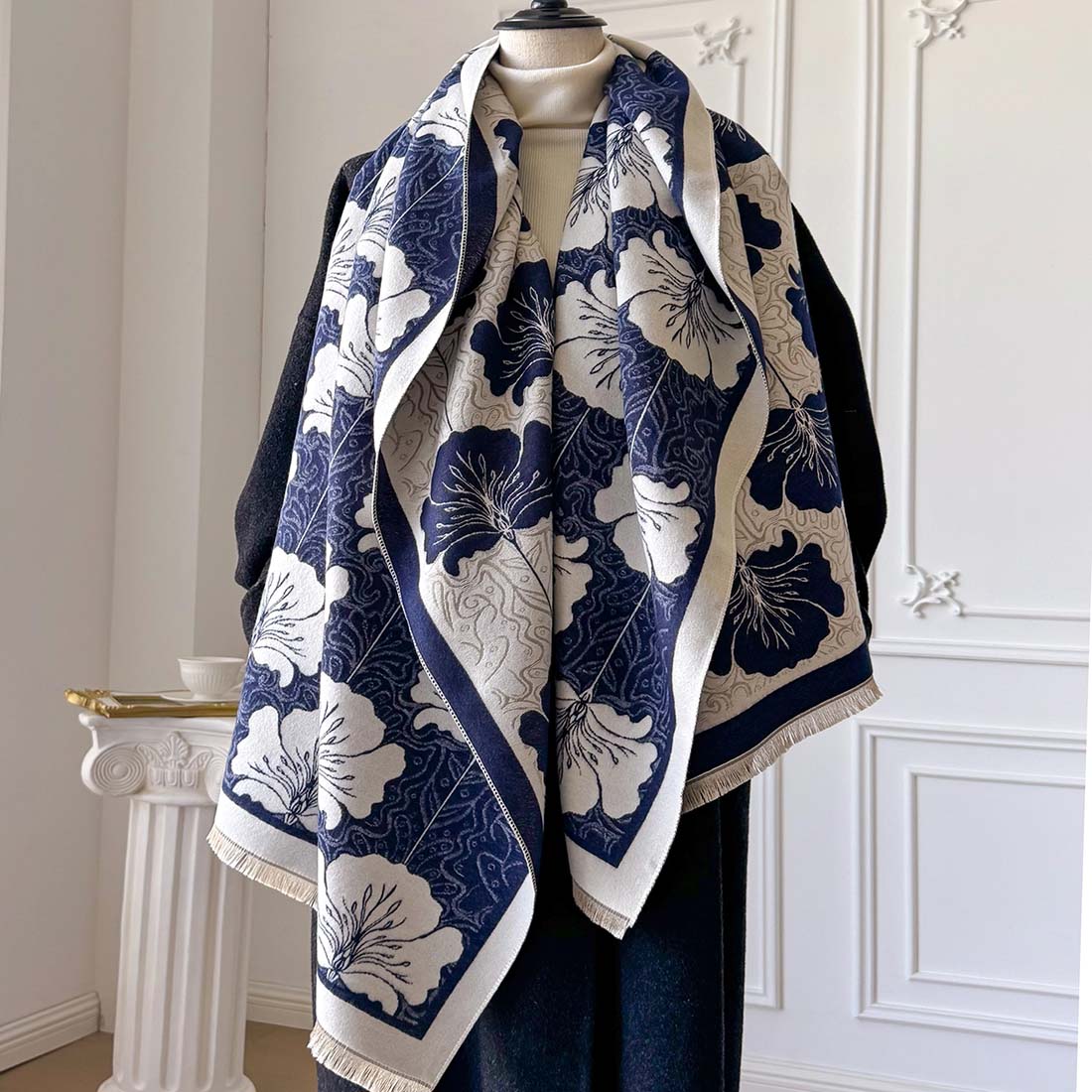 Navy & White Buttercups Reversible Wrap