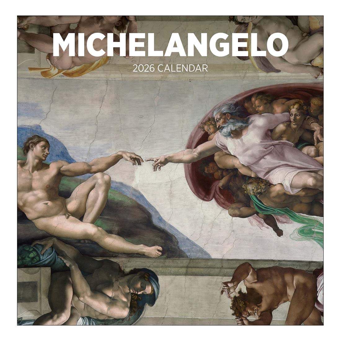 Michelangelo 2026 calendar cover with famous artworks