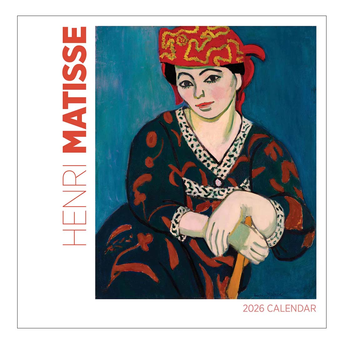 Henri Matisse 2026 calendar cover with a painting of a woman wearing a red headscarf.