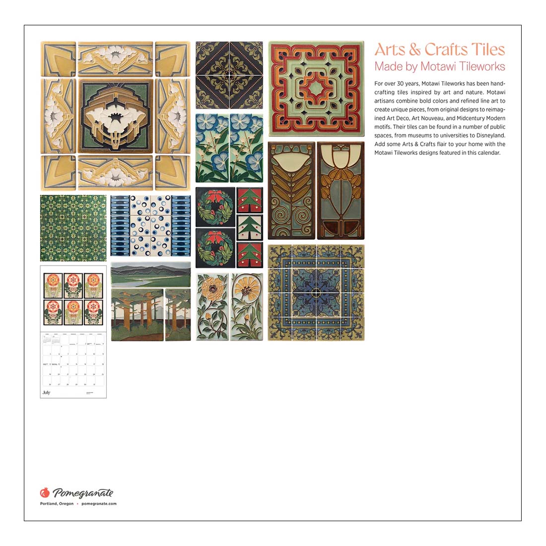 Arts & Crafts Tiles Made by Motawi Tileworks 2026 Wall Calendar