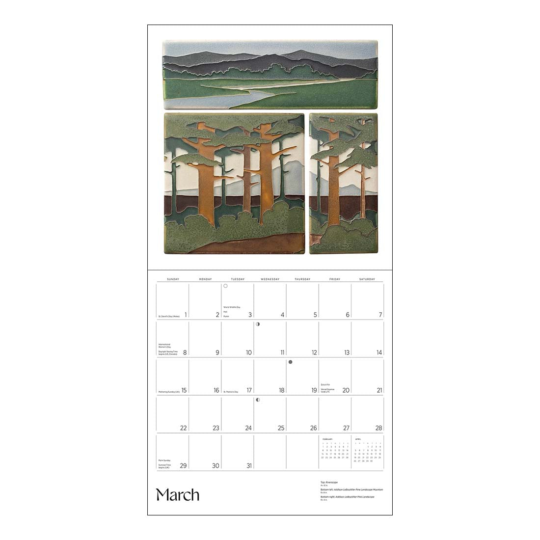 Arts & Crafts Tiles Made by Motawi Tileworks 2026 Wall Calendar