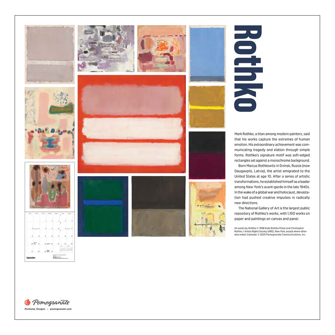 Rothko art piece with 'Rothko' text and National Gallery of Art branding on a calendar cover.
