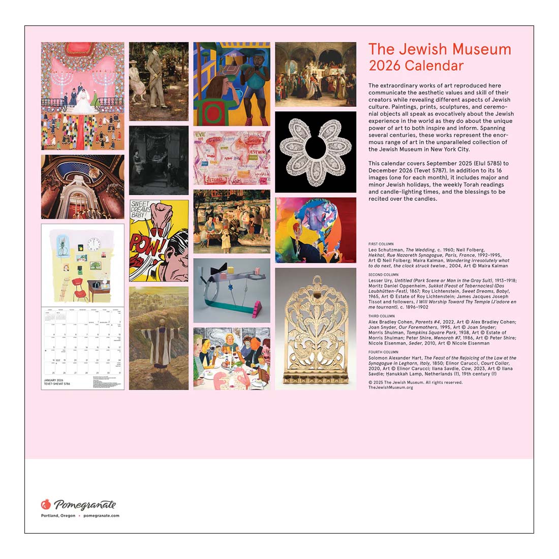 2026 calendar for The Jewish Museum featuring a colorful illustration of a wedding scene.