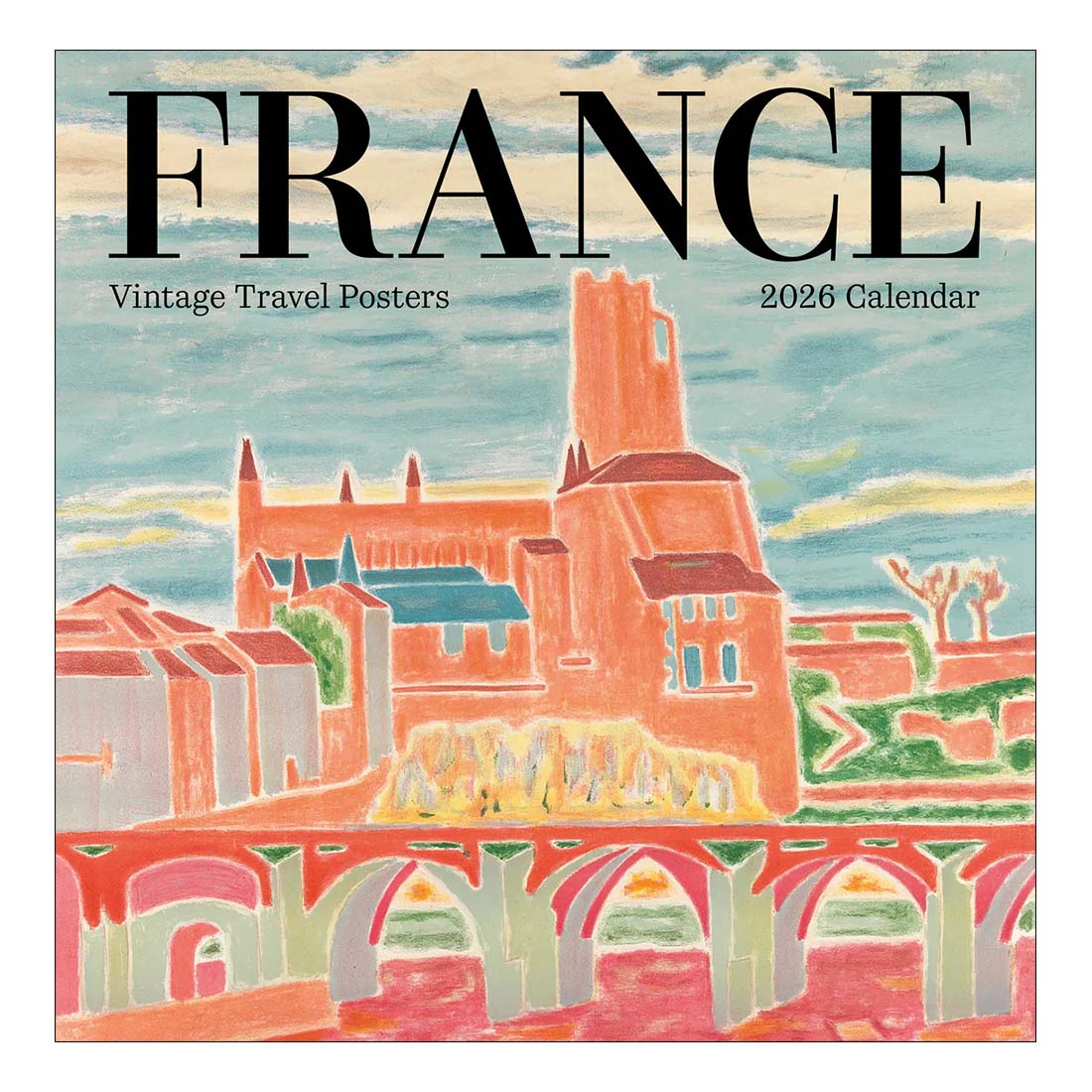 2026 calendar cover featuring a vintage-style illustration of a French scene with 'FRANCE' at the top.