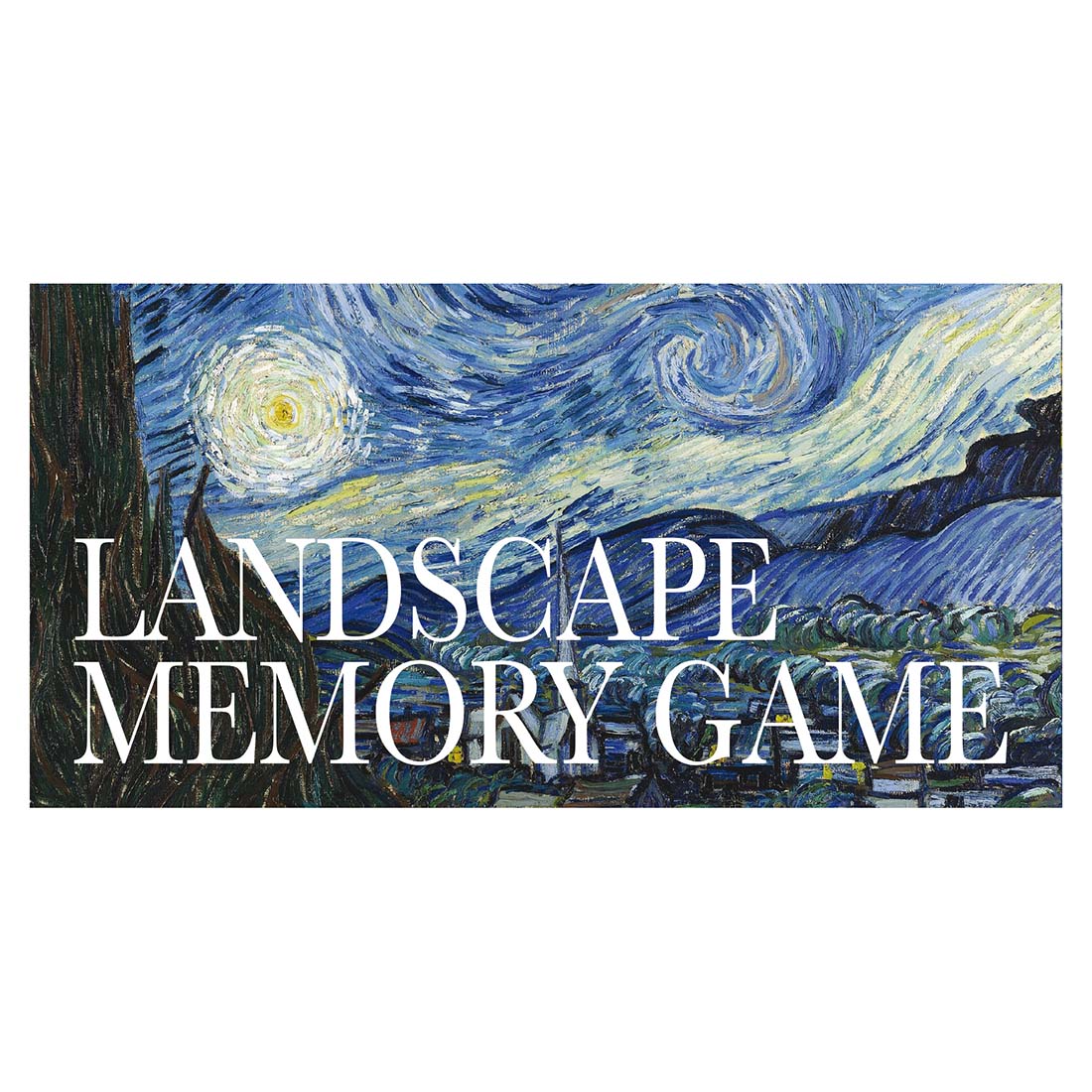Cover of 'Landscape Memory Game' with a stylized painting of a night sky.