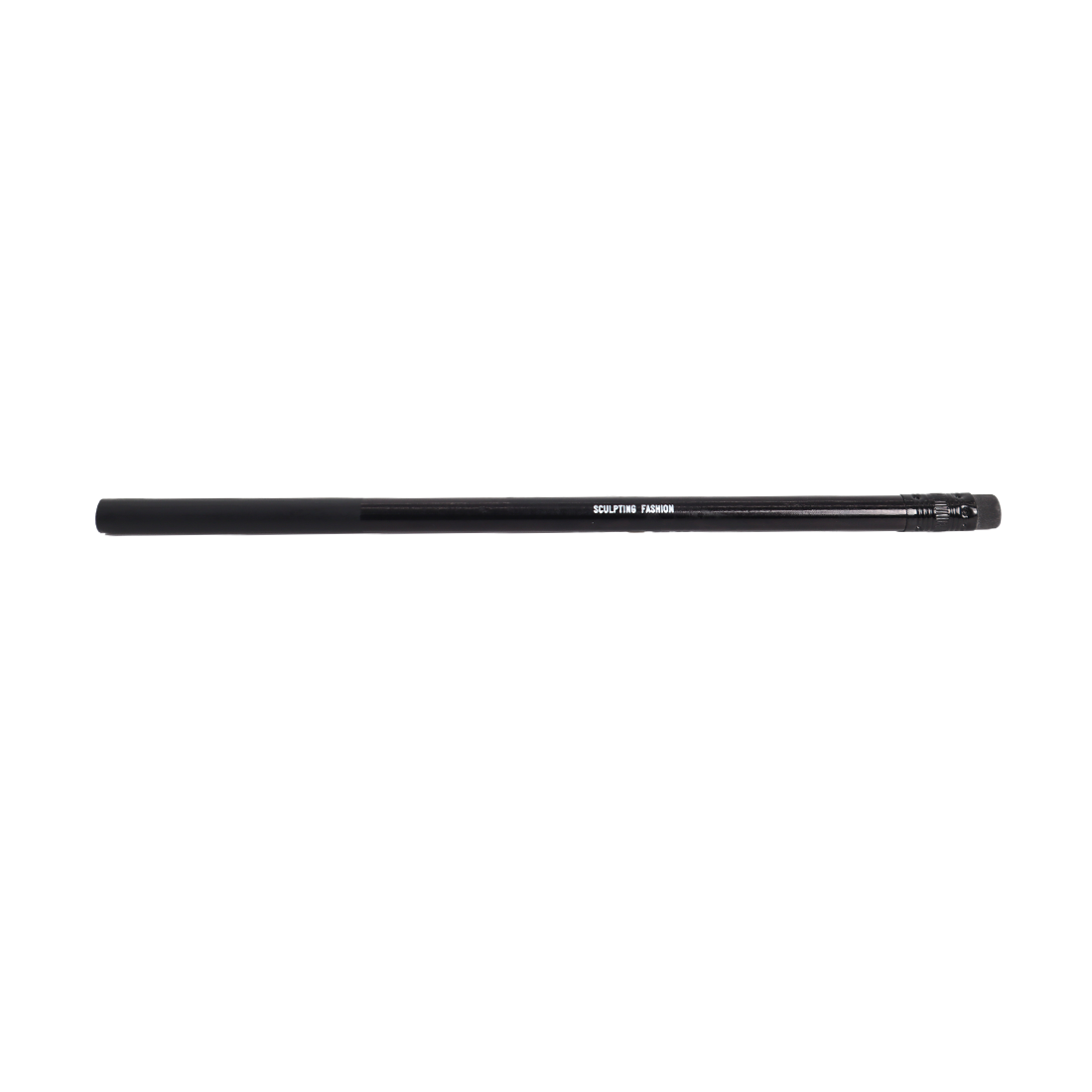 A black pencil on a plain white background.