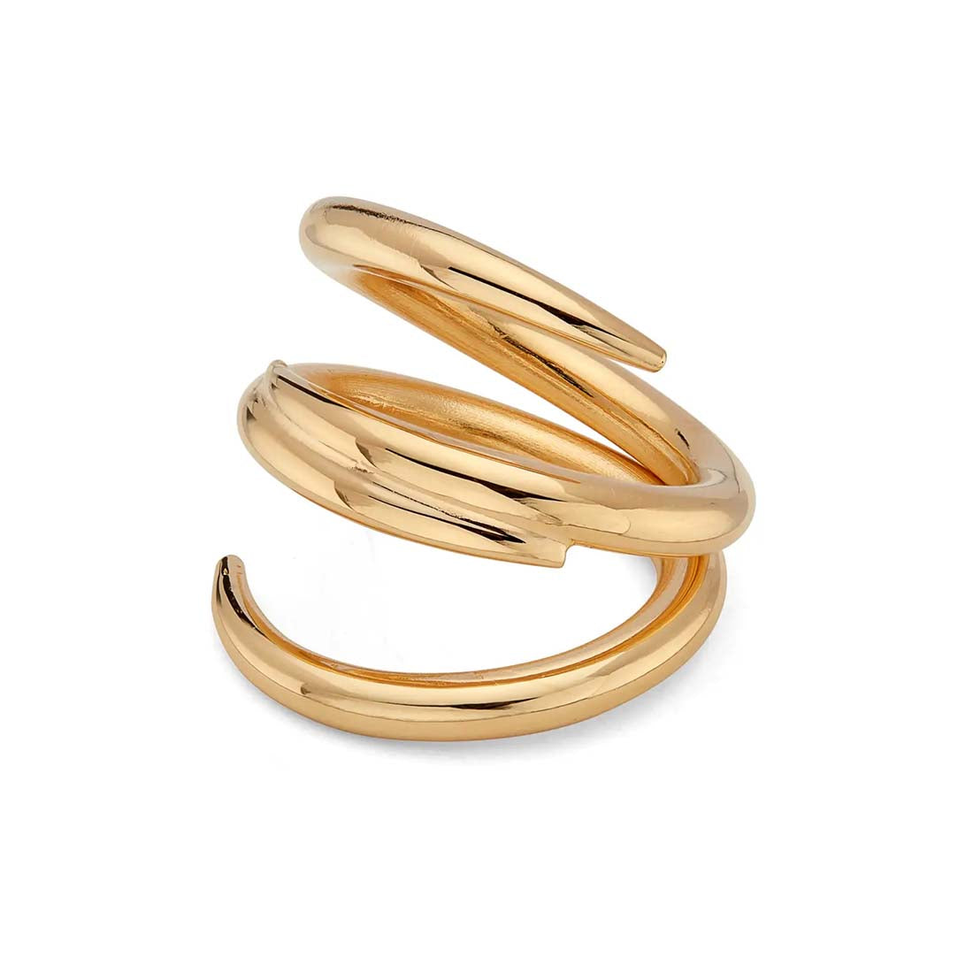 Gold spiral ring on a white background