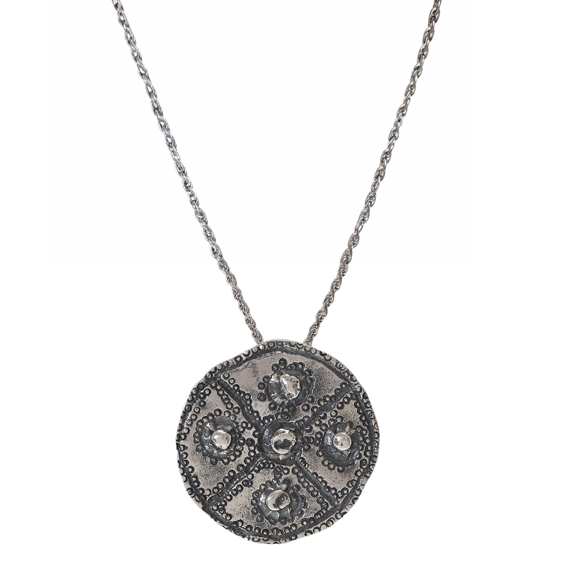 Silver round medallion pendant necklace