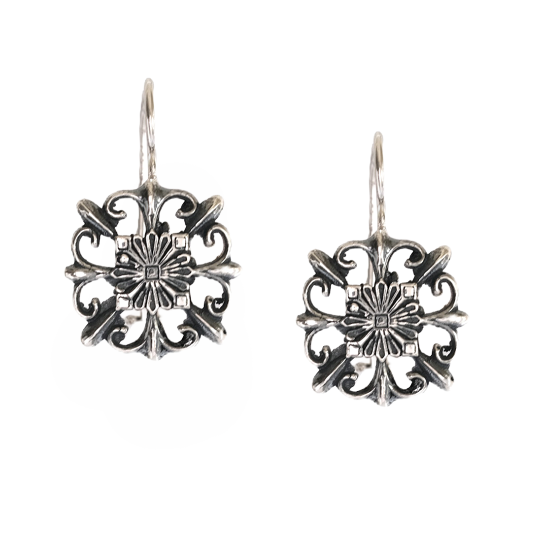 Pair of silver floral earrings 