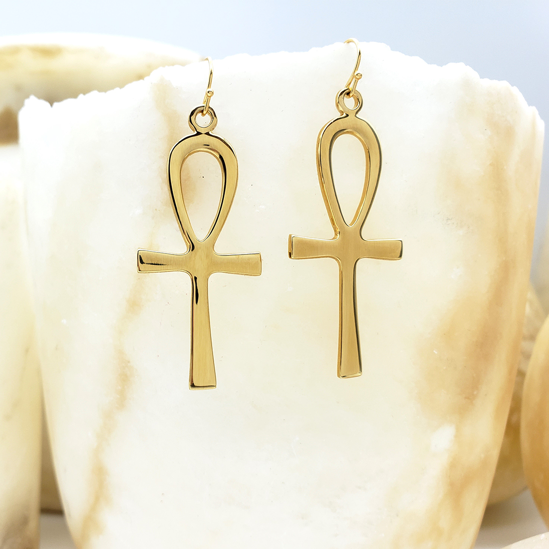 Ankh Gold Earrings