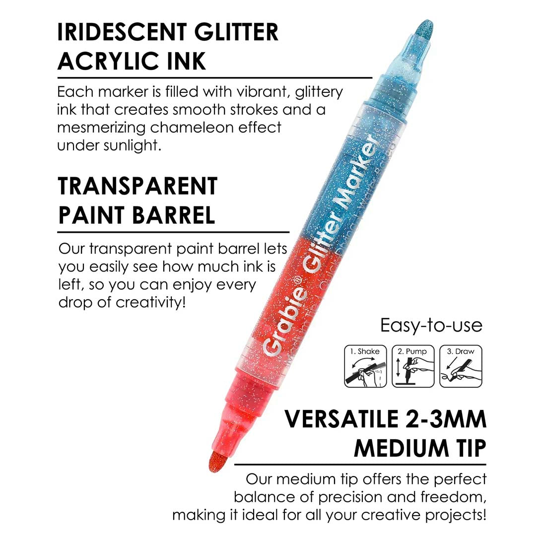 Dual Tone Iridescent Glitter Acrylic Paint Marker Set Of 8