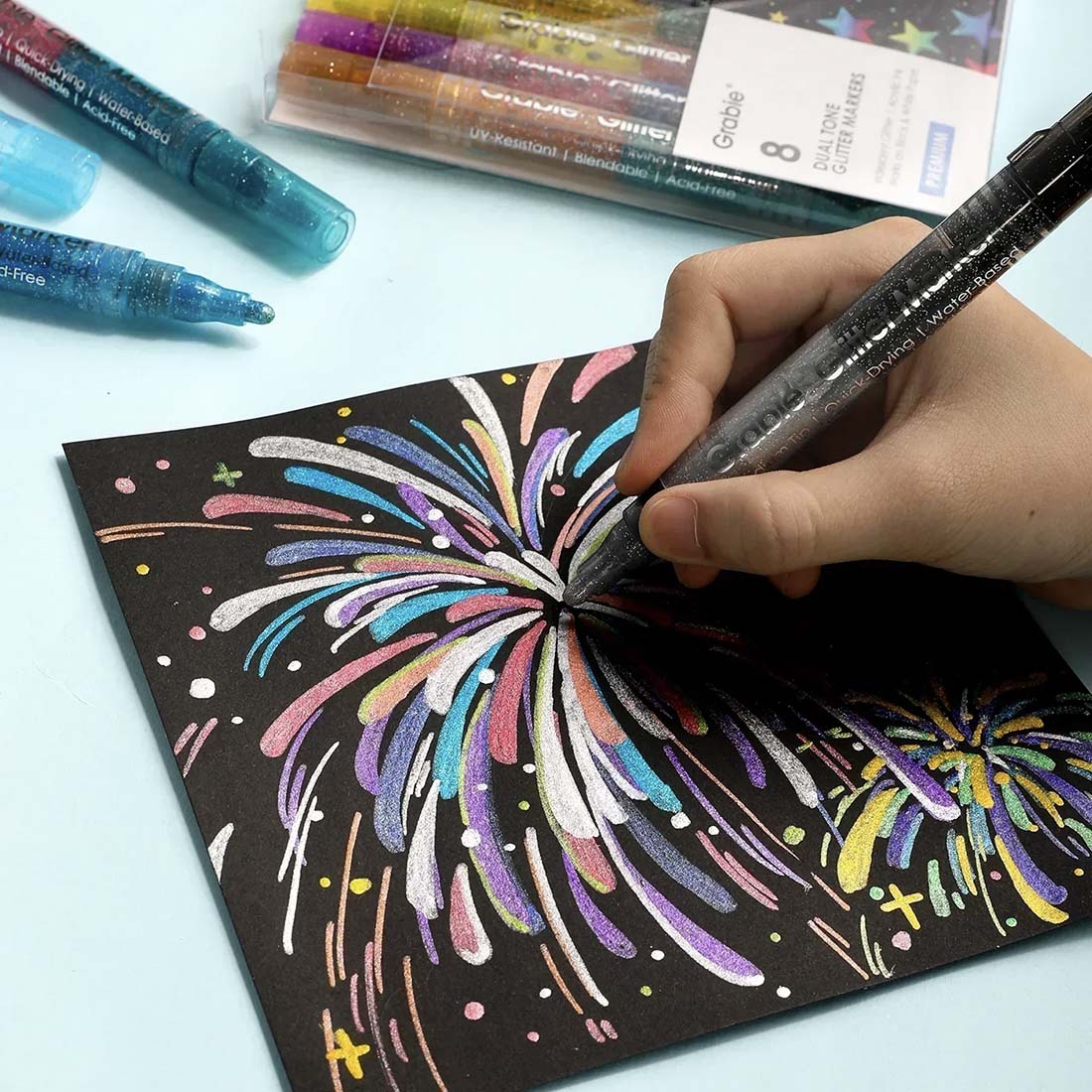 Dual Tone Iridescent Glitter Acrylic Paint Marker Set Of 8