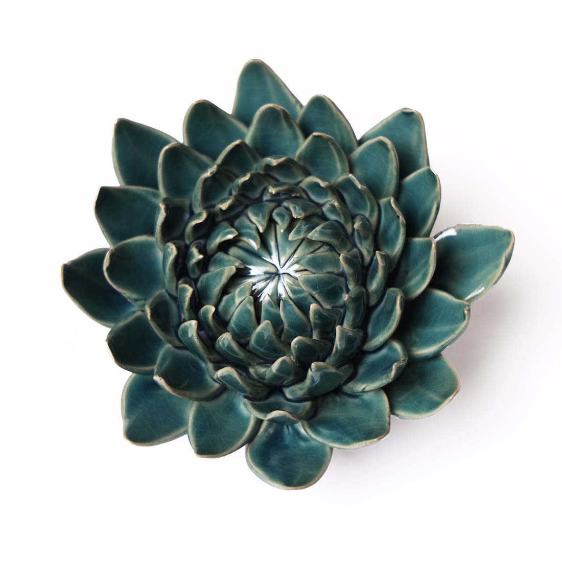 Teal Dahlia Ceramic Flower