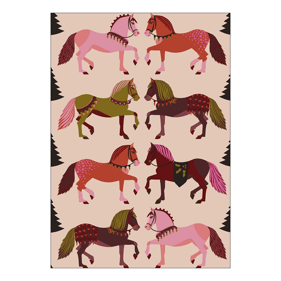 Book cover of 'Holiday Horses' by Kate Blairstone with illustrations of horses on a beige background.