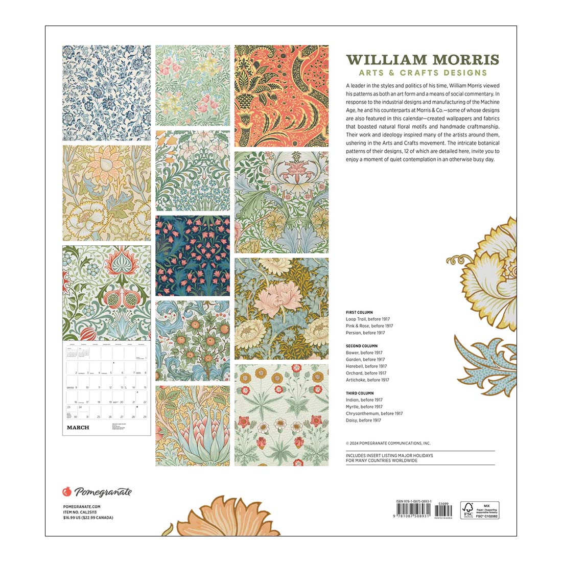 William Morris 2025 Wall Calendar