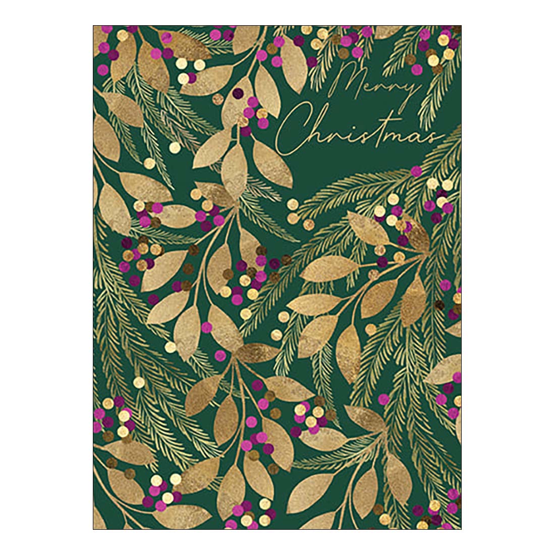 Pink Berries on Dark Green Holiday Boxed Cards