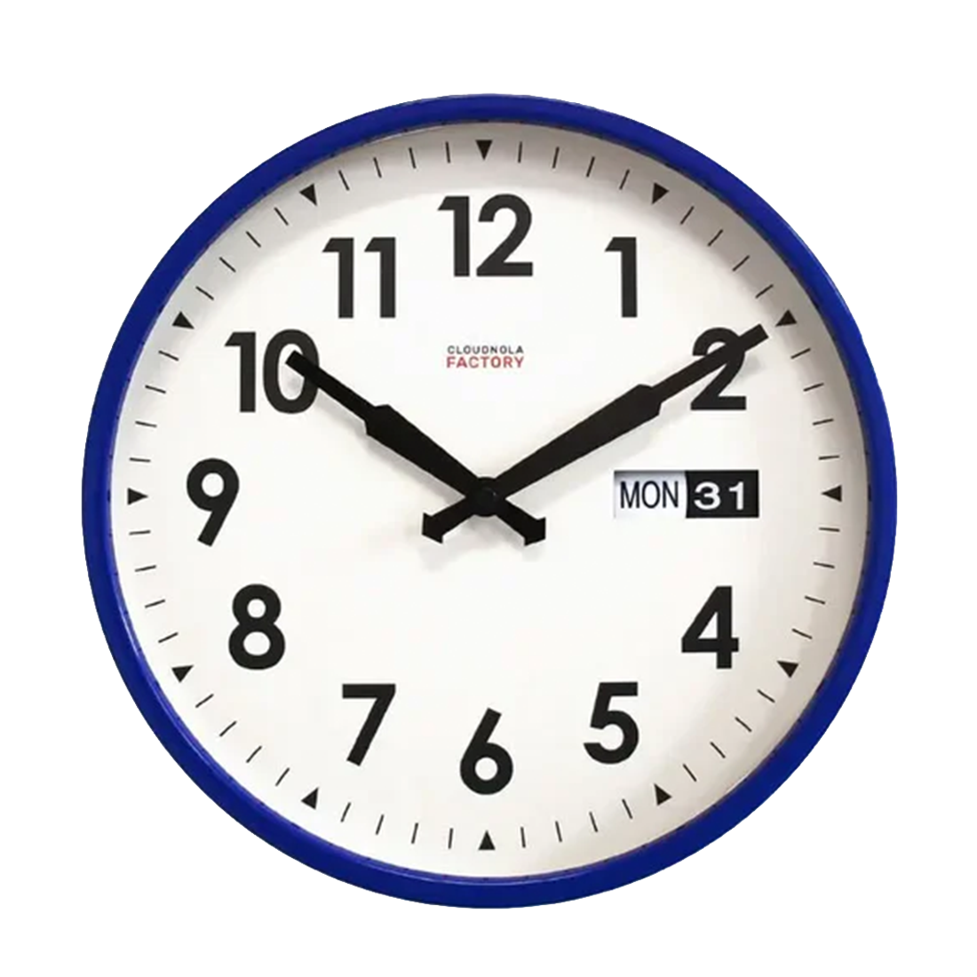 Wall clock with blue frame on a white background