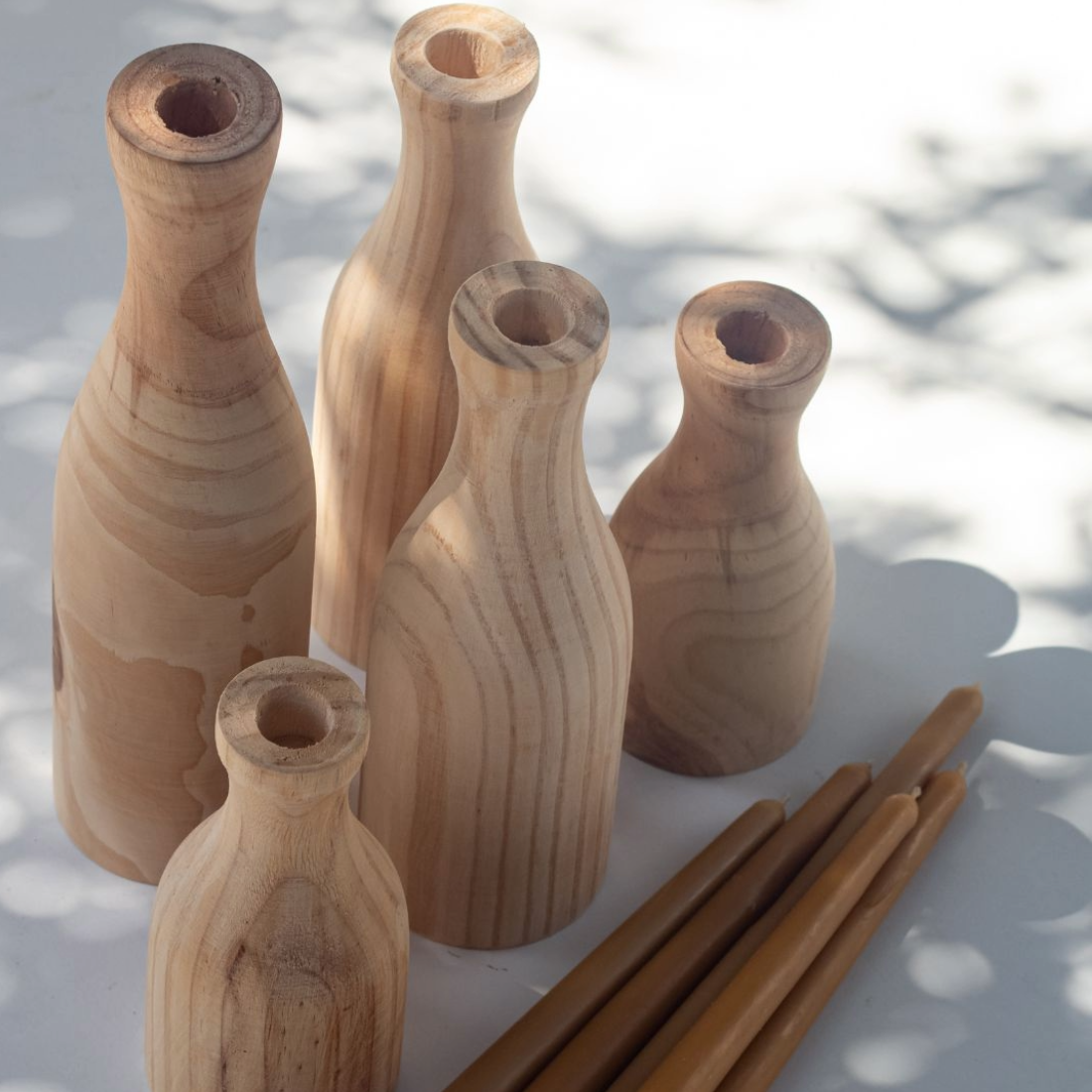 Large Pine Wood Candle Holder