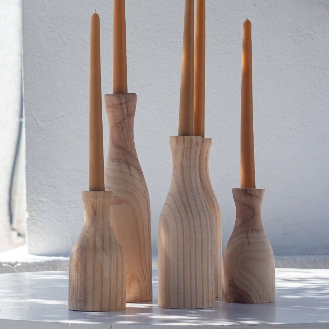 Large Pine Wood Candle Holder