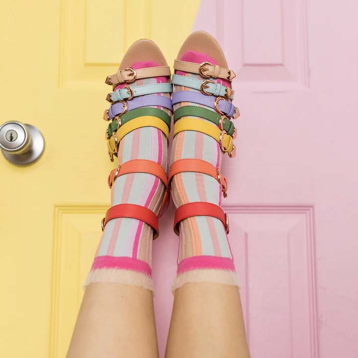 Candy Stripe Ruffle Crew Sock