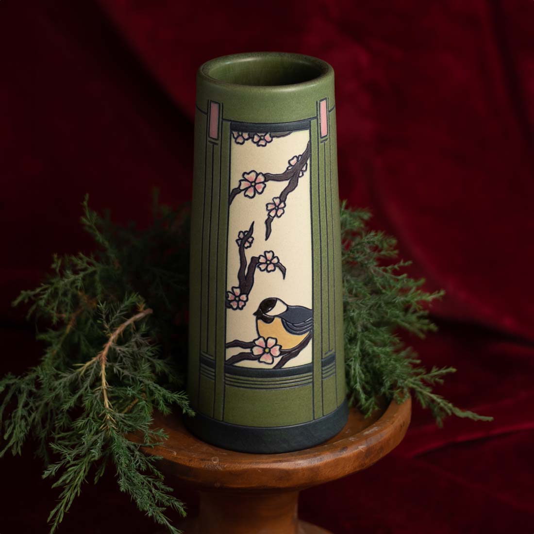 Chickadee Songbird Ceramic Pottery Vase