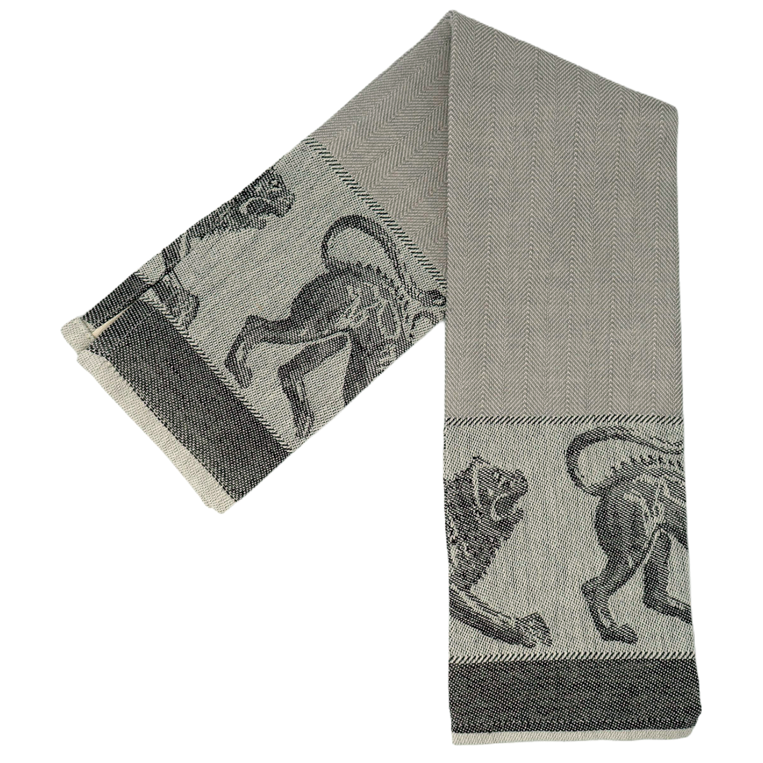 Gray and black towel with lion pattern 