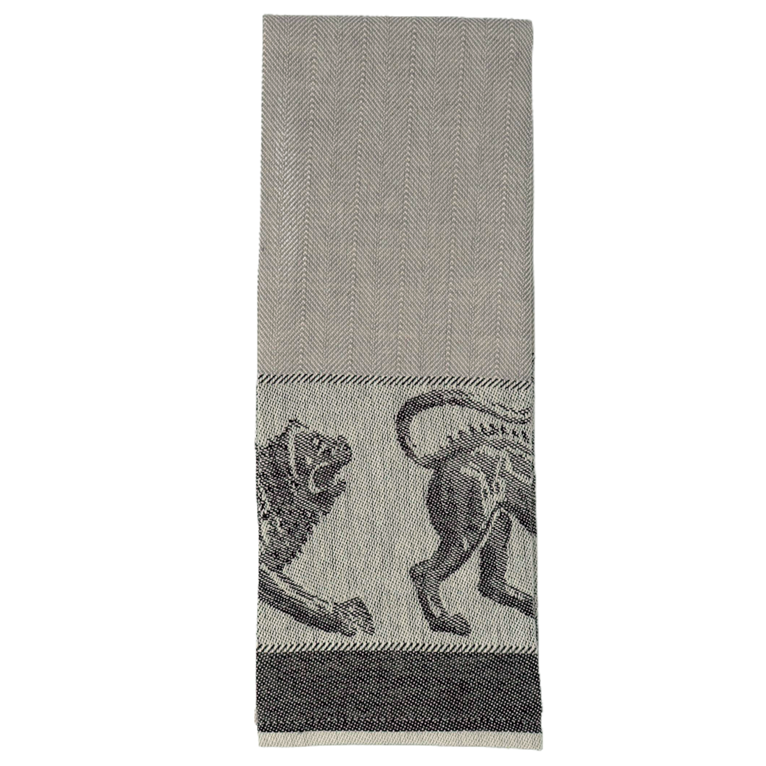 Gray and black towel with lion pattern 