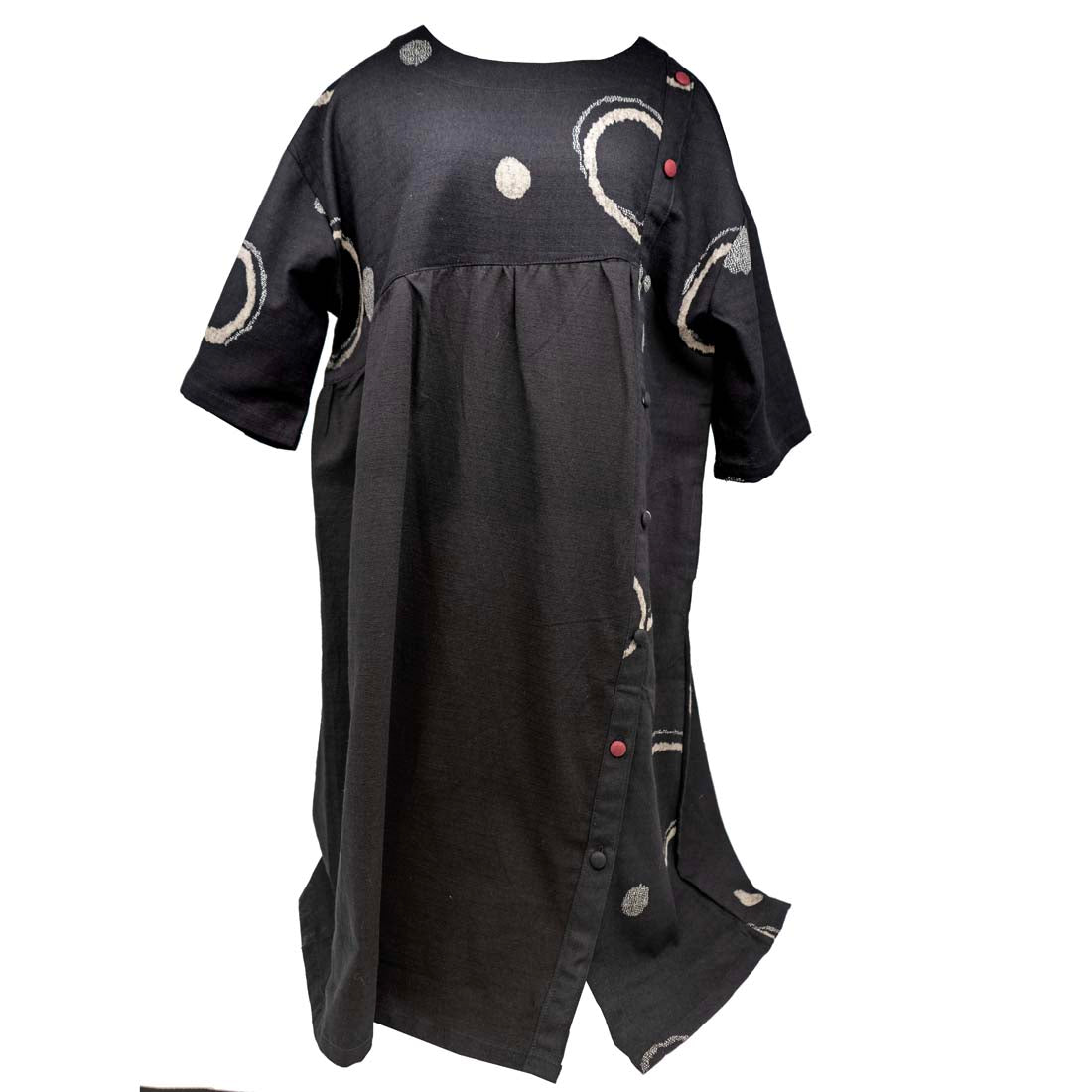 Black Ring Print Tuck Dress