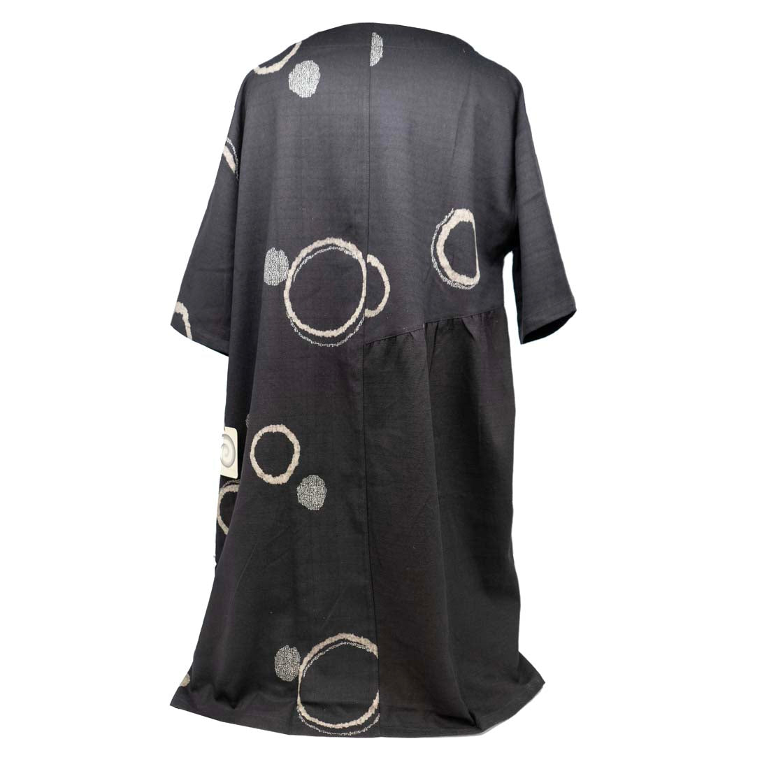 Black Ring Print Tuck Dress