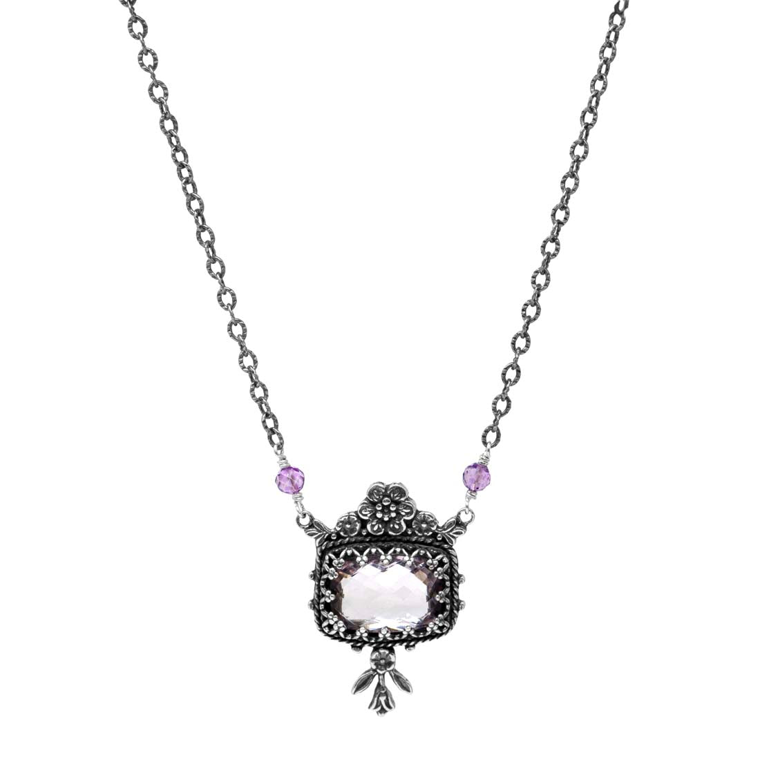 Pink Amethyst Fiori Silver Necklaces