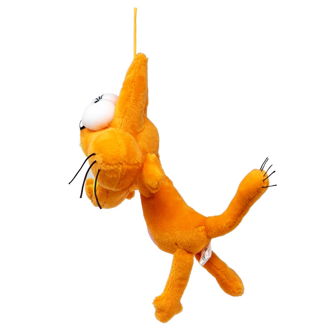 Plush toy of an orange cartoon character with a yellow belly on a white background