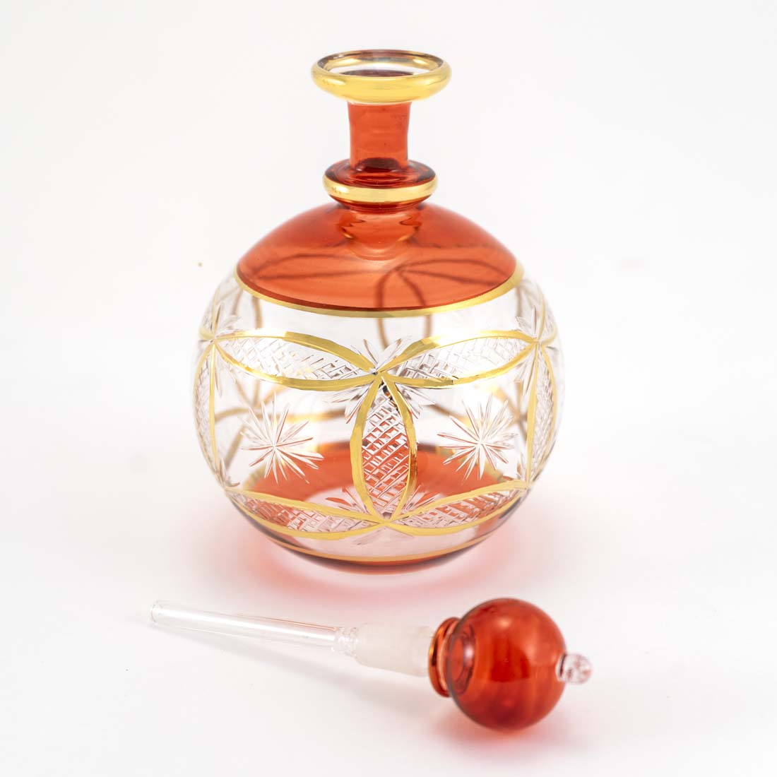 Red &amp; Gold Hand Blown Glass Perfume Bottle