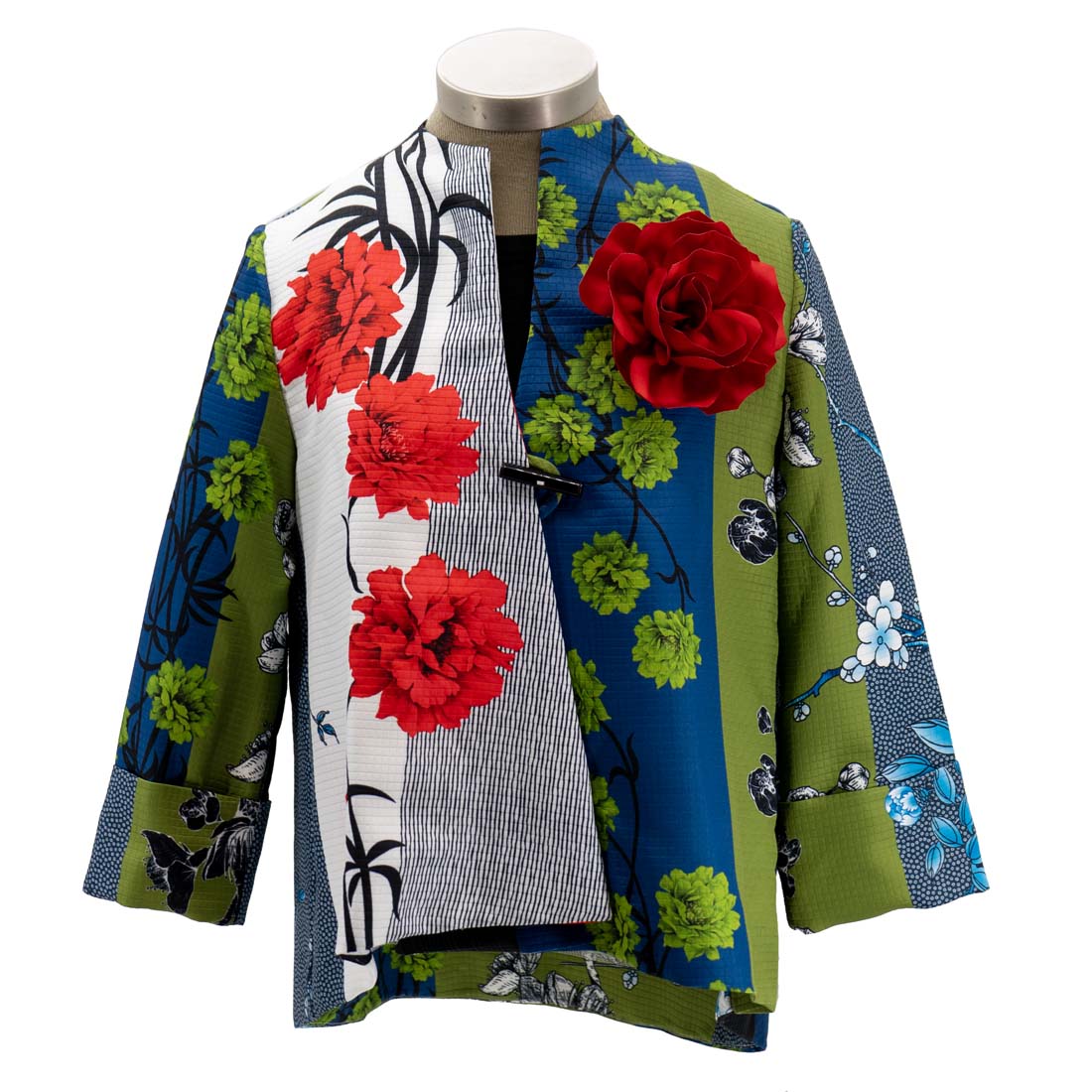 Abstract Floral Patterned One Button Jacket