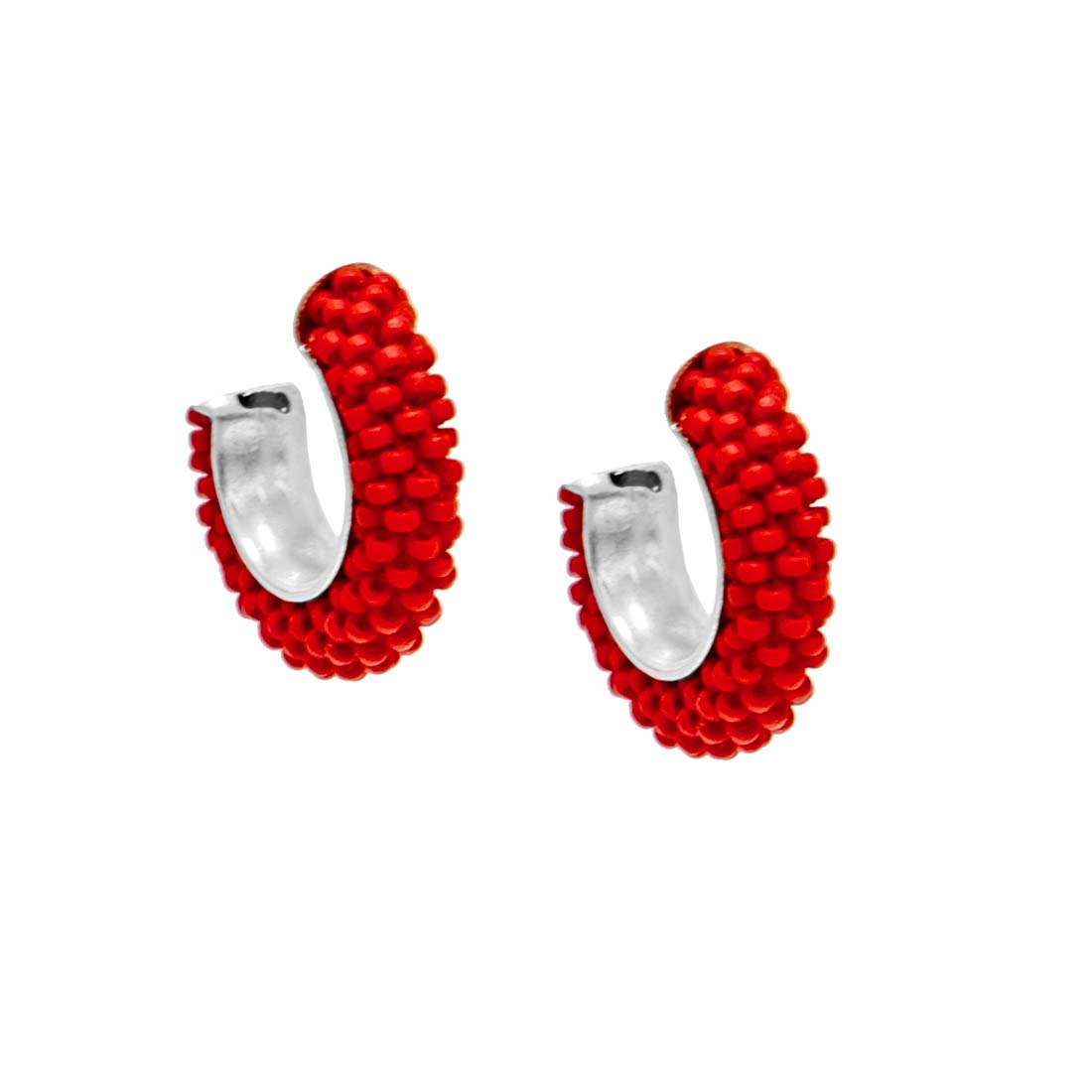 Woven Red Japanese Glass Bead Hoops