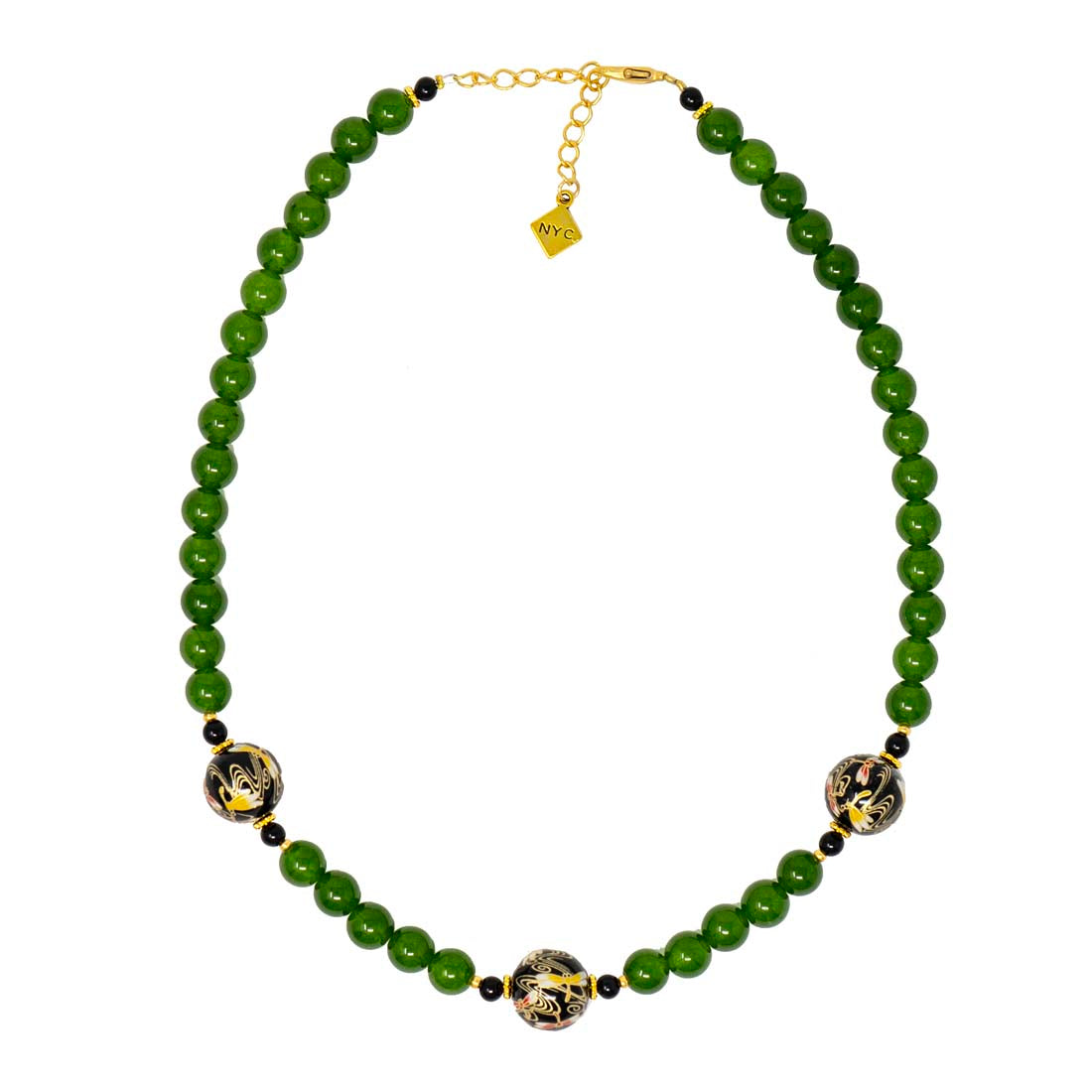 Jade &amp; Black Dragonfly Tensha Beads Necklace