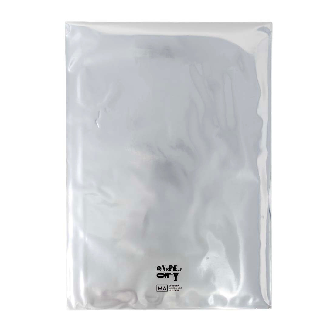 Clear plastic bag with a white object inside on a white background