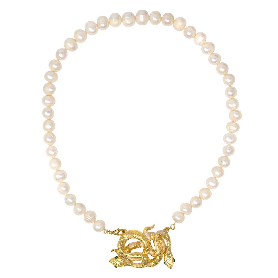 Pearl necklace with a gold clasp on a white background
